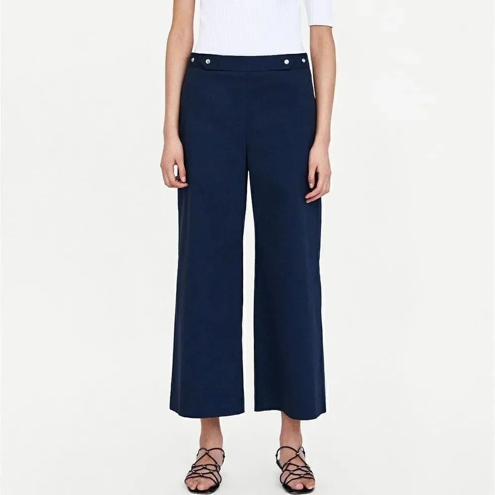 Zara denim navy blue wide leg trouser